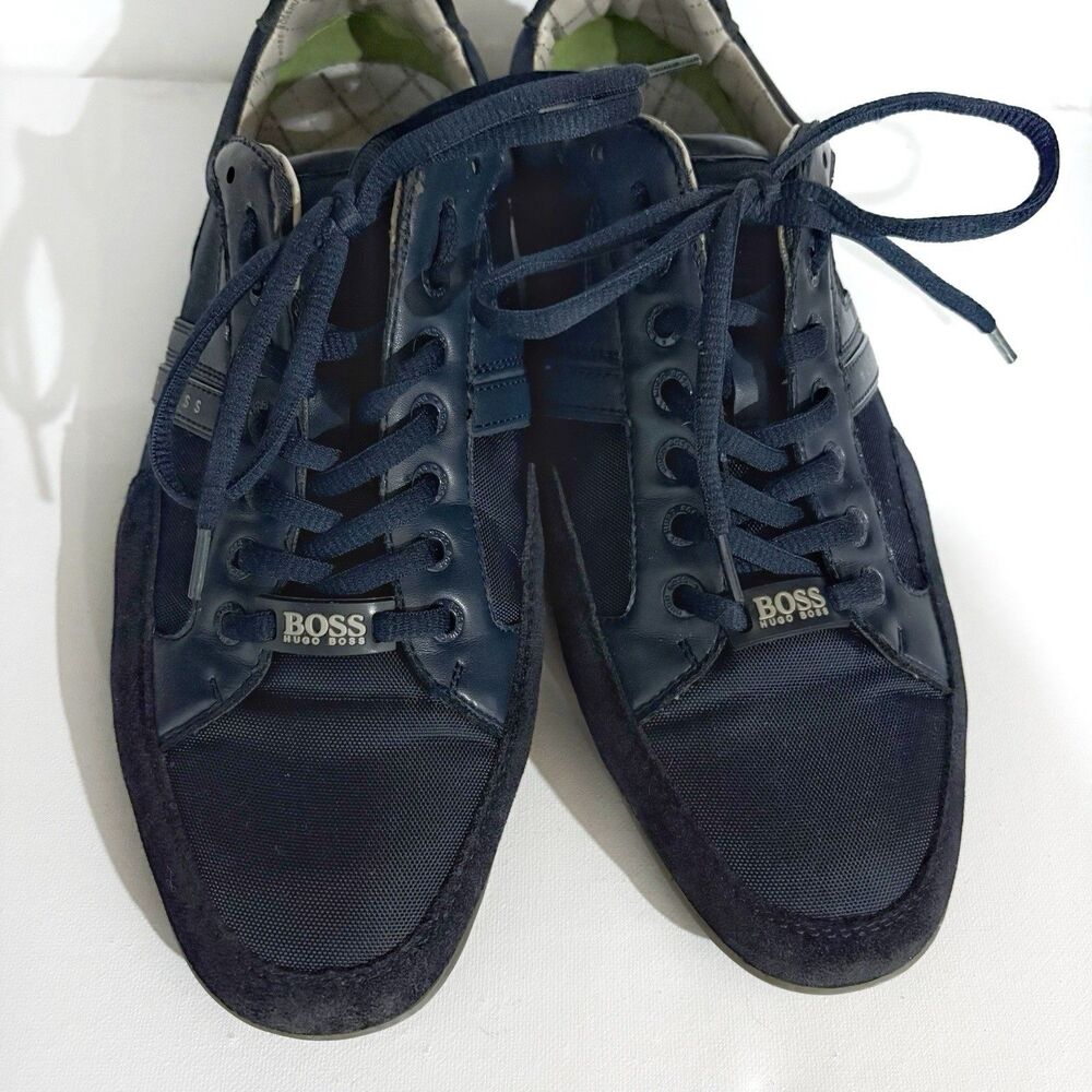 Hugo Boss Sneakers Men EU 42 US 9 Navy Leather Mesh Suede Lace Up Casual - Picture 5 of 8